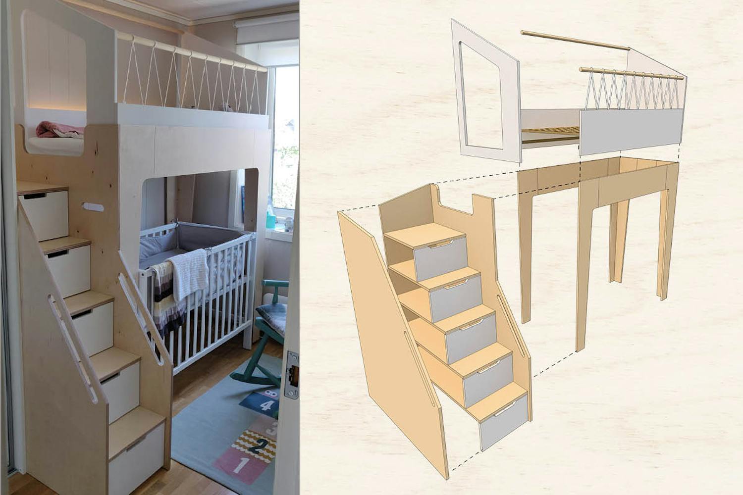 Bygg snygg loftsäng av 4 skivor Loftsäng